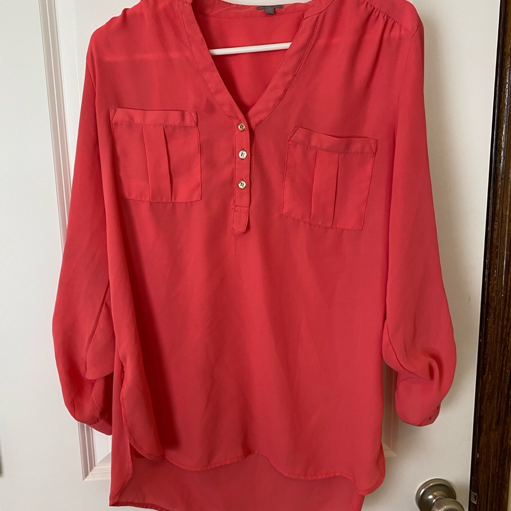 Charlotte Russe coral blouse with gold buttons
